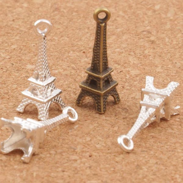 

3d paris tower alloy small charms pendants 100pcs/lot mic bronze silver plated stylish 22mm*4mm l448