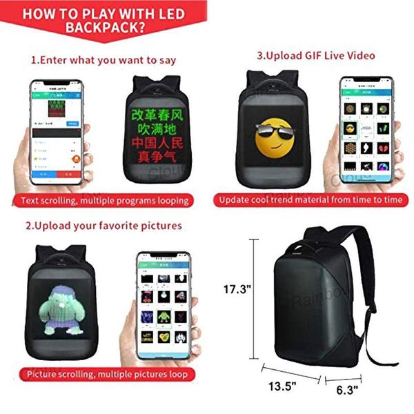 

backpack smartled screen black customizable lapwith app h8wd