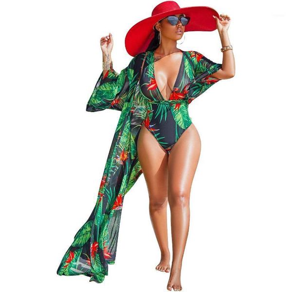 

pieces female swimsuits, floral print sleeveless one-piece swimwear + elbow sleeve cover up women's, White;black