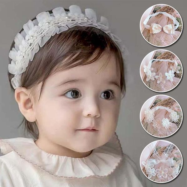 

hair accessories baby kids girls lace pearl flower hairband toddler born skin- friendly elastic headband band party fashion, Slivery;white