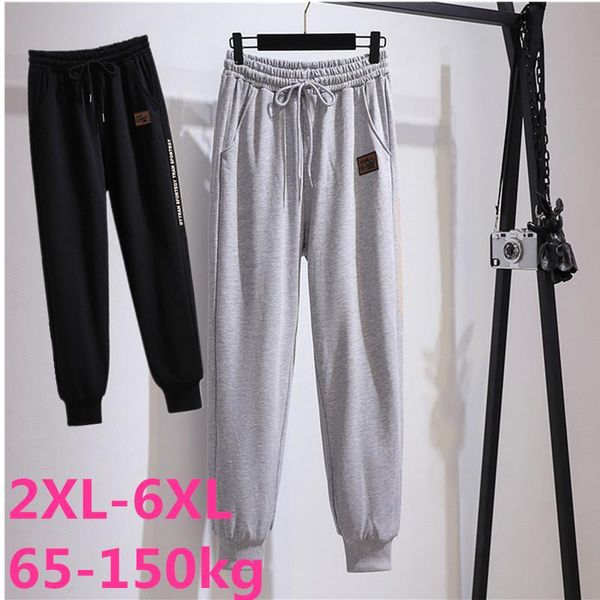 

plus size pants early autumn women's fashion loose sports fat lady large drawstring sportswear gym black grey 2xl-6xl