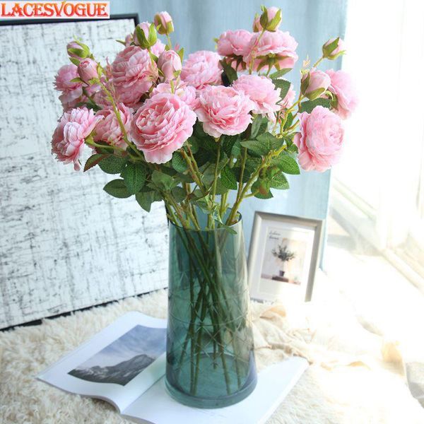 

heads artificial flowers peony bouquet silk bridal fall vivid fake rose for wedding home party decor decorative & wreaths