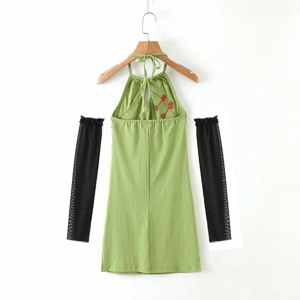 

women's casual dresses ins chinese dress mesh sleeve, Black;gray