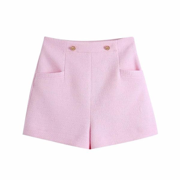 

women's shorts chic fashion high waist tweed bermudas side pockets back zipper casual short pants 2021 spring elegant ropa mujer, White;black