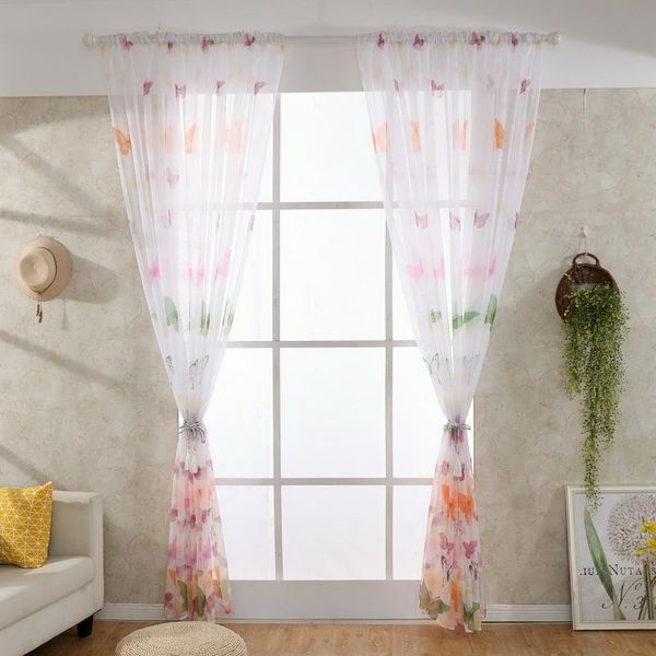 

curtain & drapes tulle curtains butterfly print sheer window panel room divider for living bedroom kitchen multi-size