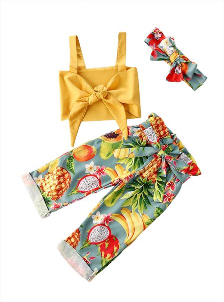 

1 5years infant kid baby girls clothes sets flowers print sleeveless bowknot vest long pants 2pcs, White