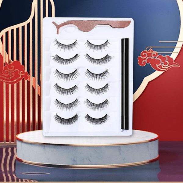 

false eyelashes 6 pairs of magnetic with eyeliner personalized glue-3d thick makeup tools