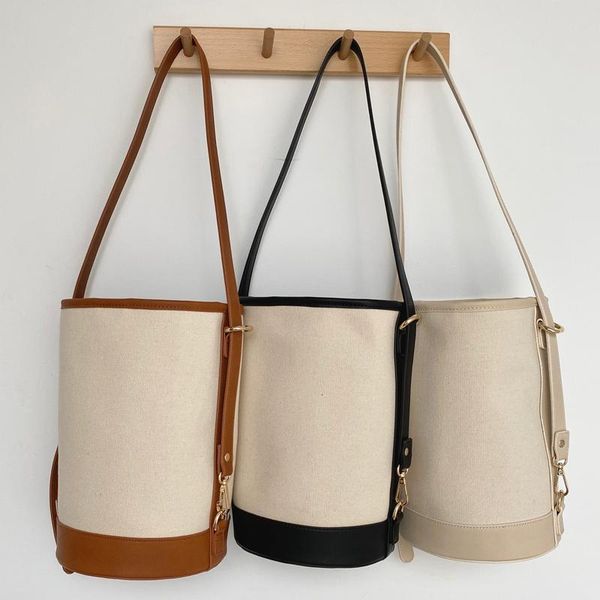

shoulder bags canvas pu leather bucket for women 2021 luxury large capacity bag brand designer bottle crossbody
