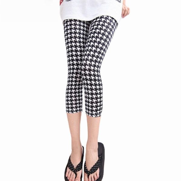 

women's leggings printing pants women capris waisted floral lady's fitness seventh elastic slim short, Black