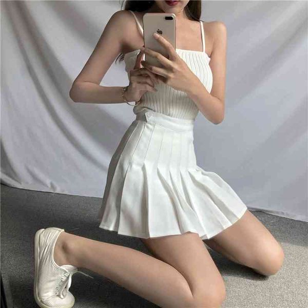 

casual dresses summer high waist anti-failure pleated skirt playful white age reduction female casual college style clothes p4ao, Black;gray