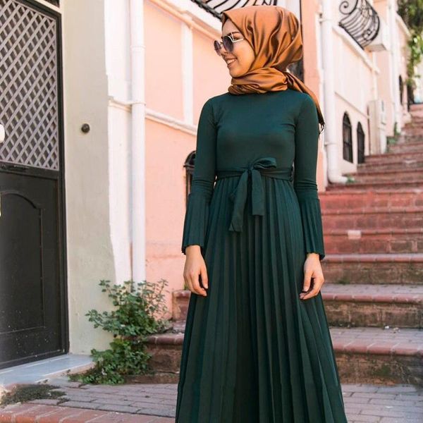 

ethnic clothing 2021 ladies robe abaya middle east dubai knitted cotton pleated skirt flared sleeve long cardigan dress muslim fashion kafta, Red