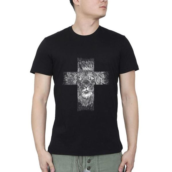 

men's t-shirts christian cross with lion face t-shirt streetwear o neck casual summer, White;black