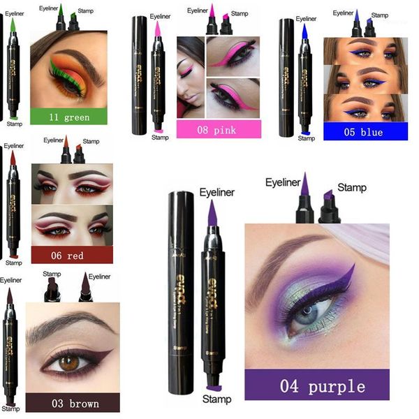 

colorful double-headed seal eyeliner triangle 2-in-1 waterproof eyes make kit with pen stamp tslm11