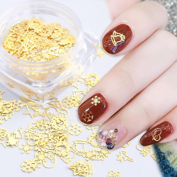 

nail art kits 1set christmas decor mixed design hollow tiny slice glitters accessories 3d gold metal slices stickers decoration