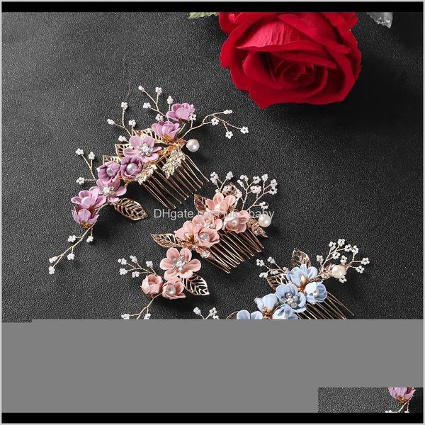 

1pc fashion luxury blue flower combs headdress prom bridal wedding gold leaves pins 0h0xu sn8ld