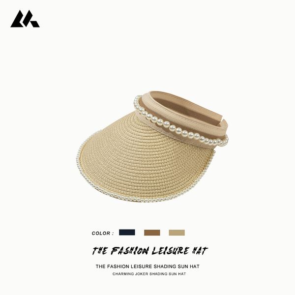 

pearl hollow female summer proof straw small fresh beach hat big brim hairband sun hat, Blue;gray