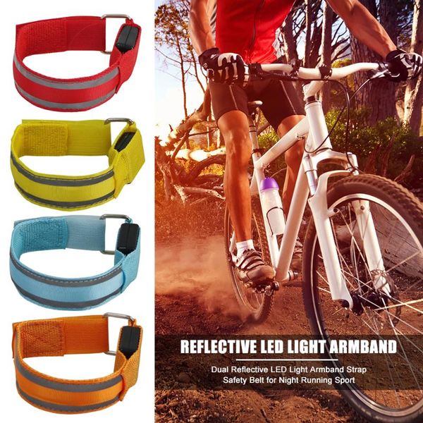 

adjustable safety light reflective belt warning night running led armband outdoor arm strap sports supplies elbow & knee pads, Black;gray