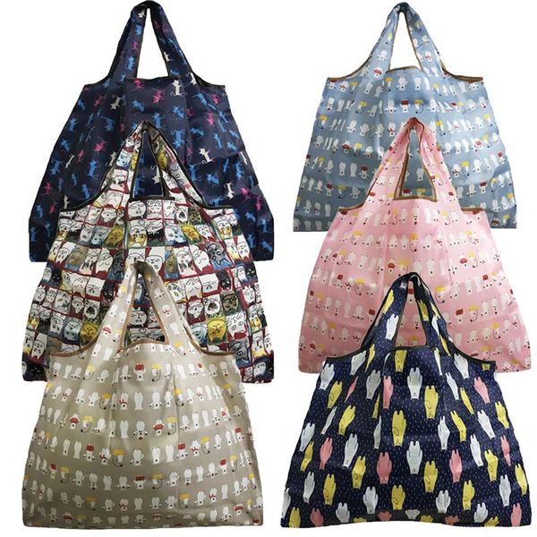 

storage bags large cartoon shopping bag reusable eco-friendly grocery polyester foldable printed duty handing folding tote shop