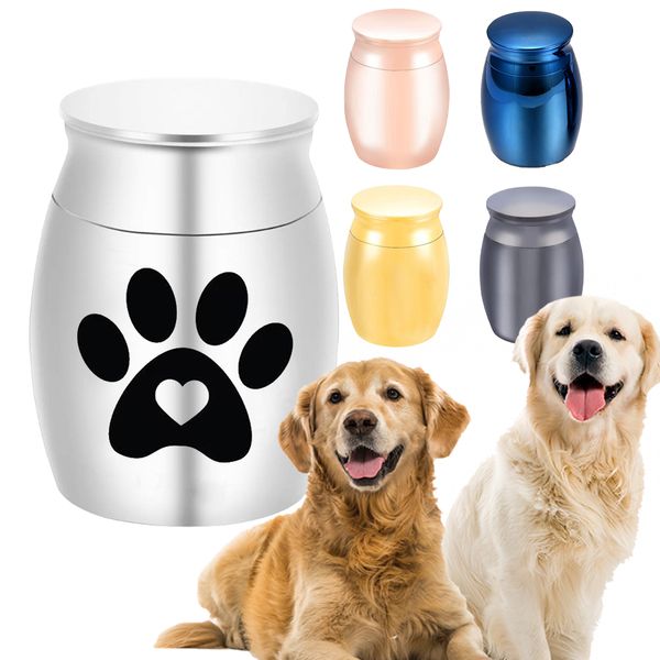 

aluminum alloy pet cremation urn keepsake pendant dog paw ashes jar to store a small amount of pet hair and ashes, Silver