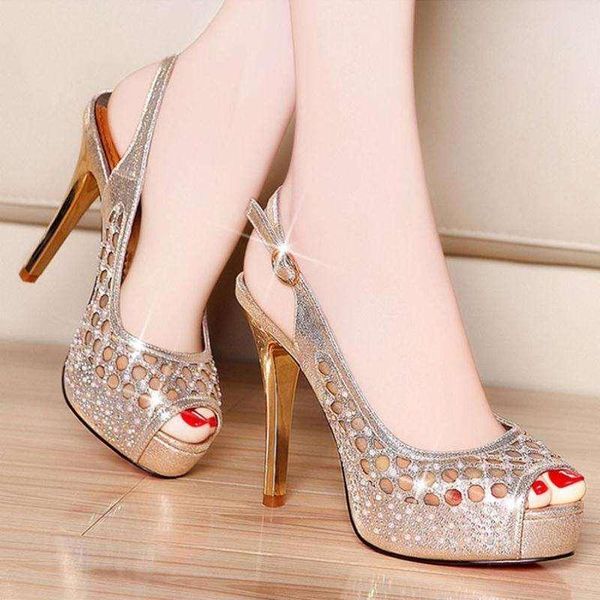 

fish mouth stiletto heels waterproof platform rhinestone summer wild sandals, Black