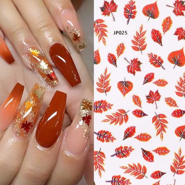 

sheet maple flower pattern 3d nail stickers summer theme art transfer decals paper design tip wrap slider decoration1, Black