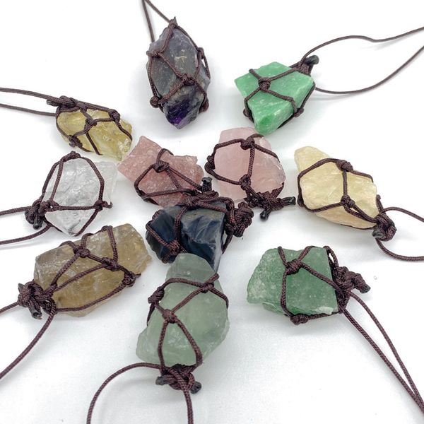 

irregular natural crystal stone rope braided handmade pendant necklaces for women men fashion party club decor jewelry, Silver