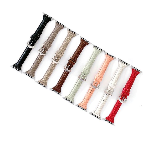 Slim Crocodile Pattern Strap de couro para Apple Watch Band 44mm 42mm 40mm 38mm pulseira pulseira de pulseira iwatch série 6 5 4 SE Acessórios inteligentes