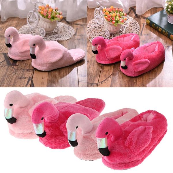 

cute lady female flamingo soft plush warm slippers novelty home indoor shoes xmas gift, Black