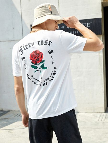 

men letter & rose print tee o9fm#, White;black