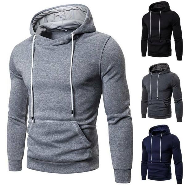 

men's hoodies & sweatshirts men plain long sleeve pocket hoodie casual warm sweatshirt sports pullover, Black