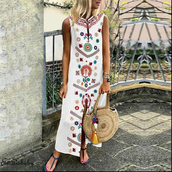 

boho womens dresses floral dress women sleeveless summer party long maxi lady holdiay beach sundress kaftan, Black;gray