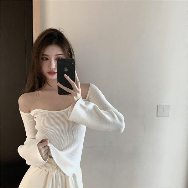 

women's sweaters casual knitting t shirt women clothes cashmere sqaure collar full sleeves elasitc high waist pullover, White;black
