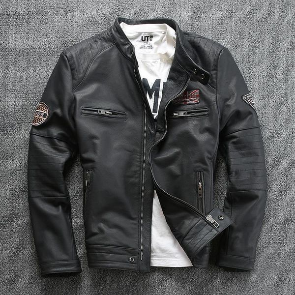 

men's leather & faux genuine jackets motorcycle rider black jacket spring autumn luxury soft cowhide coat