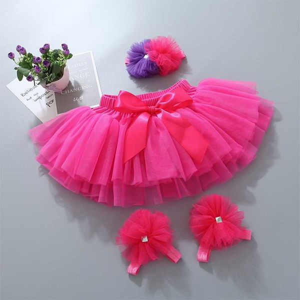 

2021 baby girls tutu skirt 3pcs tulle bloomers diaper cover newborn outfit flower headband clothing set for baby infant, Blue