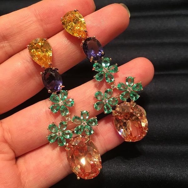 

dangle & chandelier retro color colorful earrings chrysanthemum water drop zircon tassel crystal exquisite fashion luxurious jewelry for, Silver