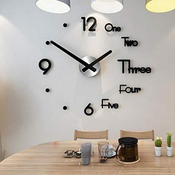 

wall clocks 3d modern watch clock stickers kitchen quartz needle acrylic home decoration living room silent antique round gifts