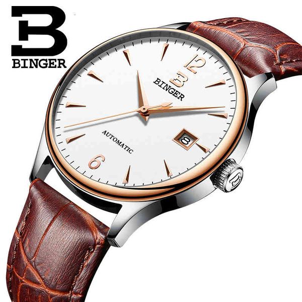 

swiss automatic mechanical people watches binger luxury brand men sapphire waterproof relogio masculino 4, Slivery;brown