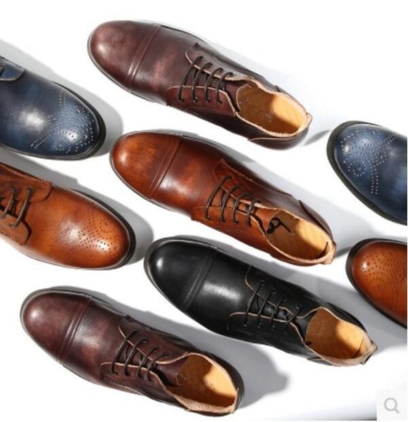 

dress shoes retro male casual sneakers high italian leather handmade oxfords military work spring lace up, Black