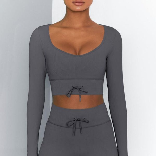 

yoga outfit women's seamless knitted athletic long sleeves sports running shirt high elastic breathable gym workout