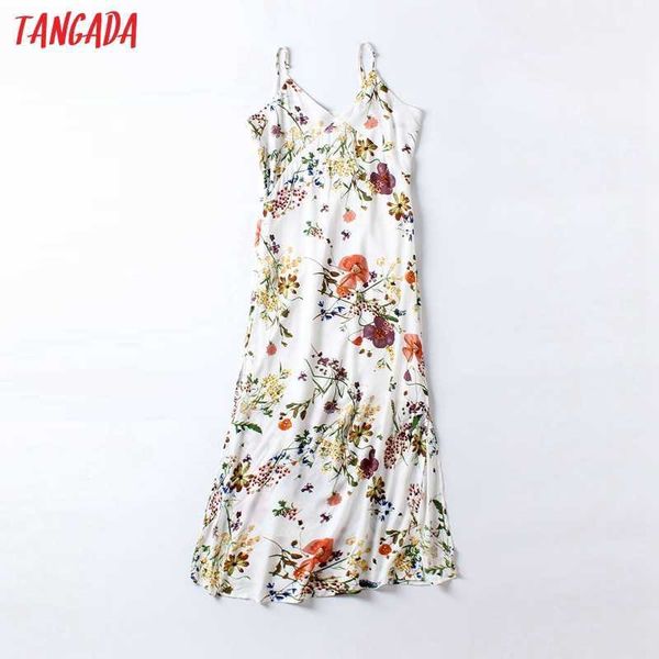 

tangada fashion flowers print strap dresses for women female casual midi dress sw30 210609, Black;gray