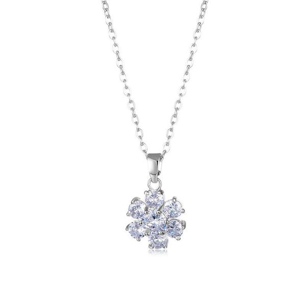 

pendant necklaces jewelry gift zircon inlaid flower women's titanium steel bone girl necklace party trendy statement for girls, Silver
