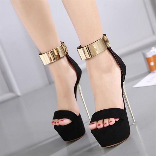 

pattern model walking show superior quality internet celebrity women sandals 16cm thin heels nightclub 3-8 9, Black