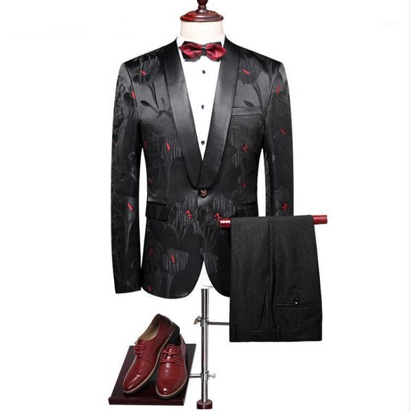 

men's suits & blazers jacket+pants 2021 spring single button wool wedding men casual dress business flower suit, White;black