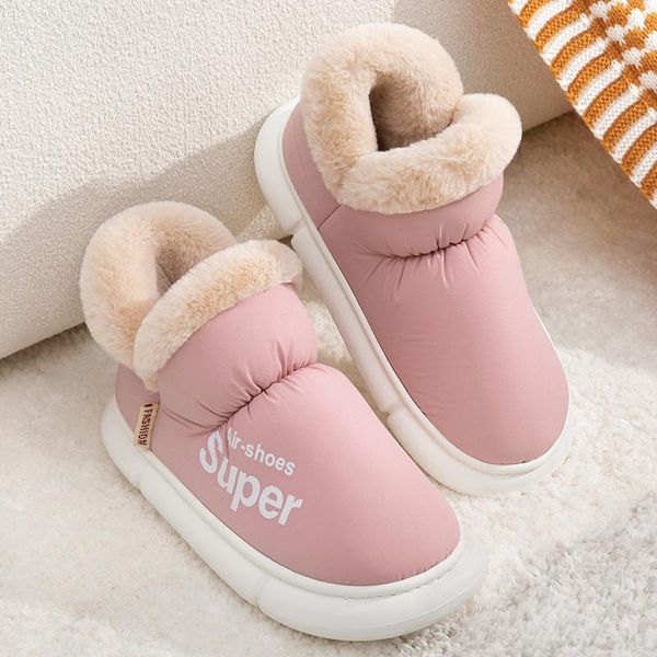 

boots woman warm ankle cotton fabric shoes for women man winter non-slip thick bottom comfort soft plush slippers, Black