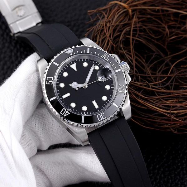 

wristwatches ceramic bezel men's watch automatic mechanical stainless steel black blue rubber crystal sapphire 40mm, Slivery;brown