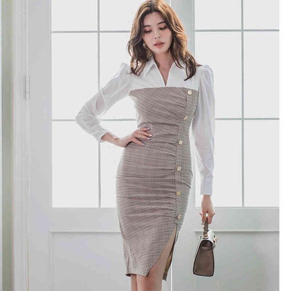 

dresses elegant patchwork slim waist women long sleeve female office ladies bodycon vestidos work wear es zr75 ji1k, Black;gray