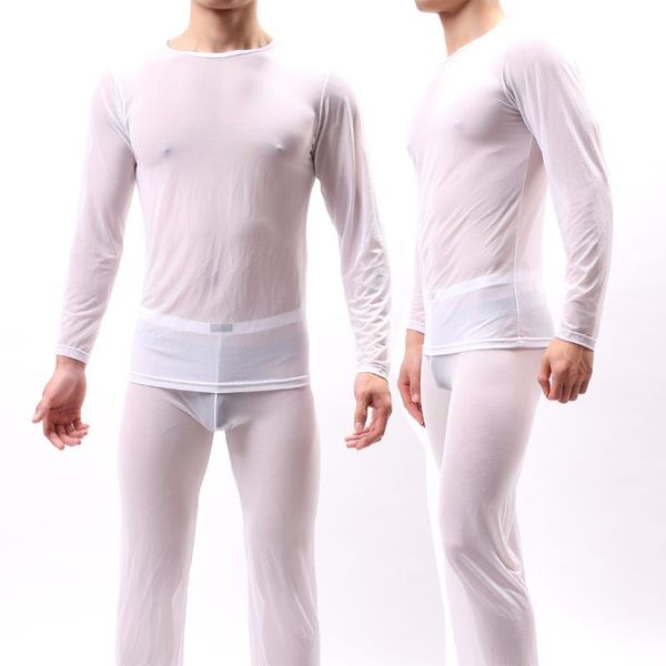 Herren-Nachtwäsche Howe Ray Sexy Pyjamas Männer Transparentes Pyjama-Set Langarm Erotikkleidung Dessous-Pyjama-Einheit Sommer-Lounge-Polyester