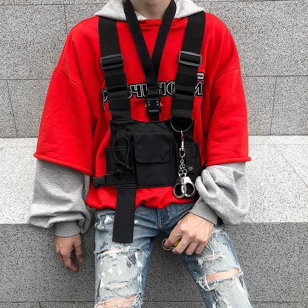 

men tactical vest harness kanye west rig hip hop streetwear functional chest bag waistcoat front pack pouch 062502 waist bags