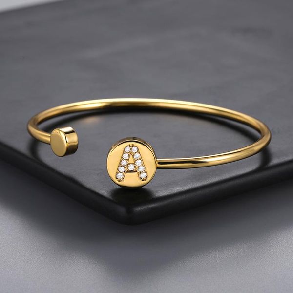 

bangle a-z initial with letter charm bracelets for women adjustable chain cz zircon alphabet lovers jewelry gift, Black