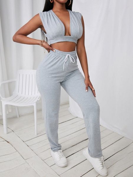 

sxy tie back tank & drawstring waist pants a9qg#, White